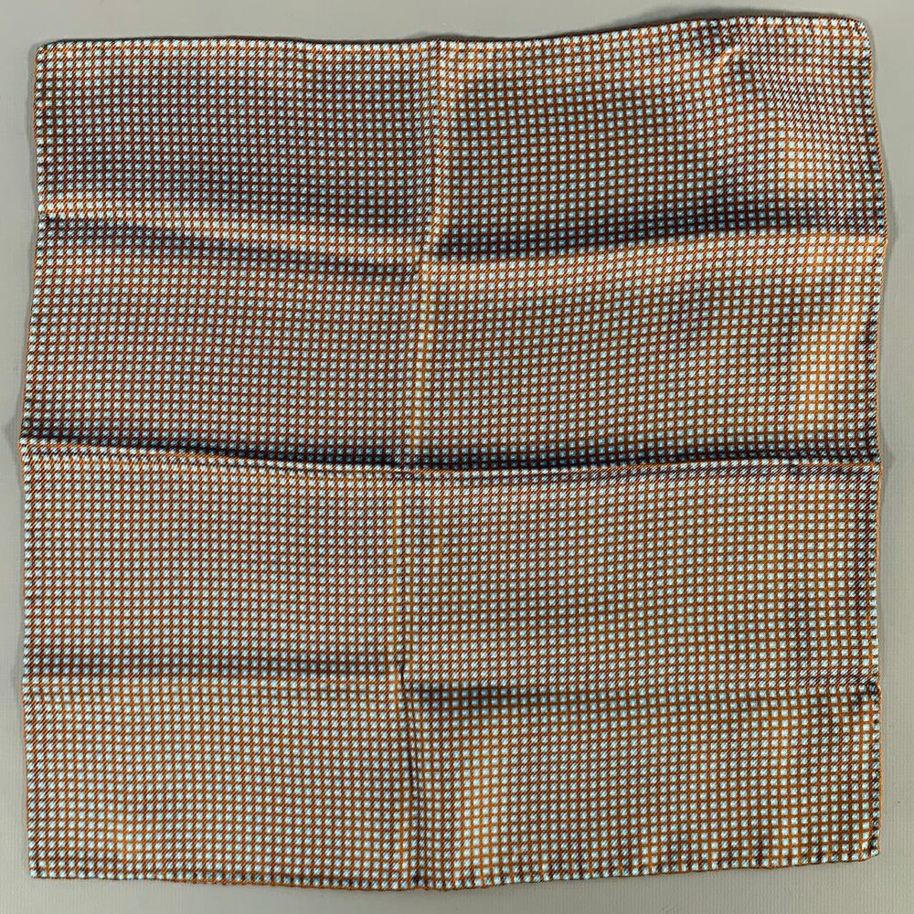 KITON Brown Blue Squares Silk Pocket Square